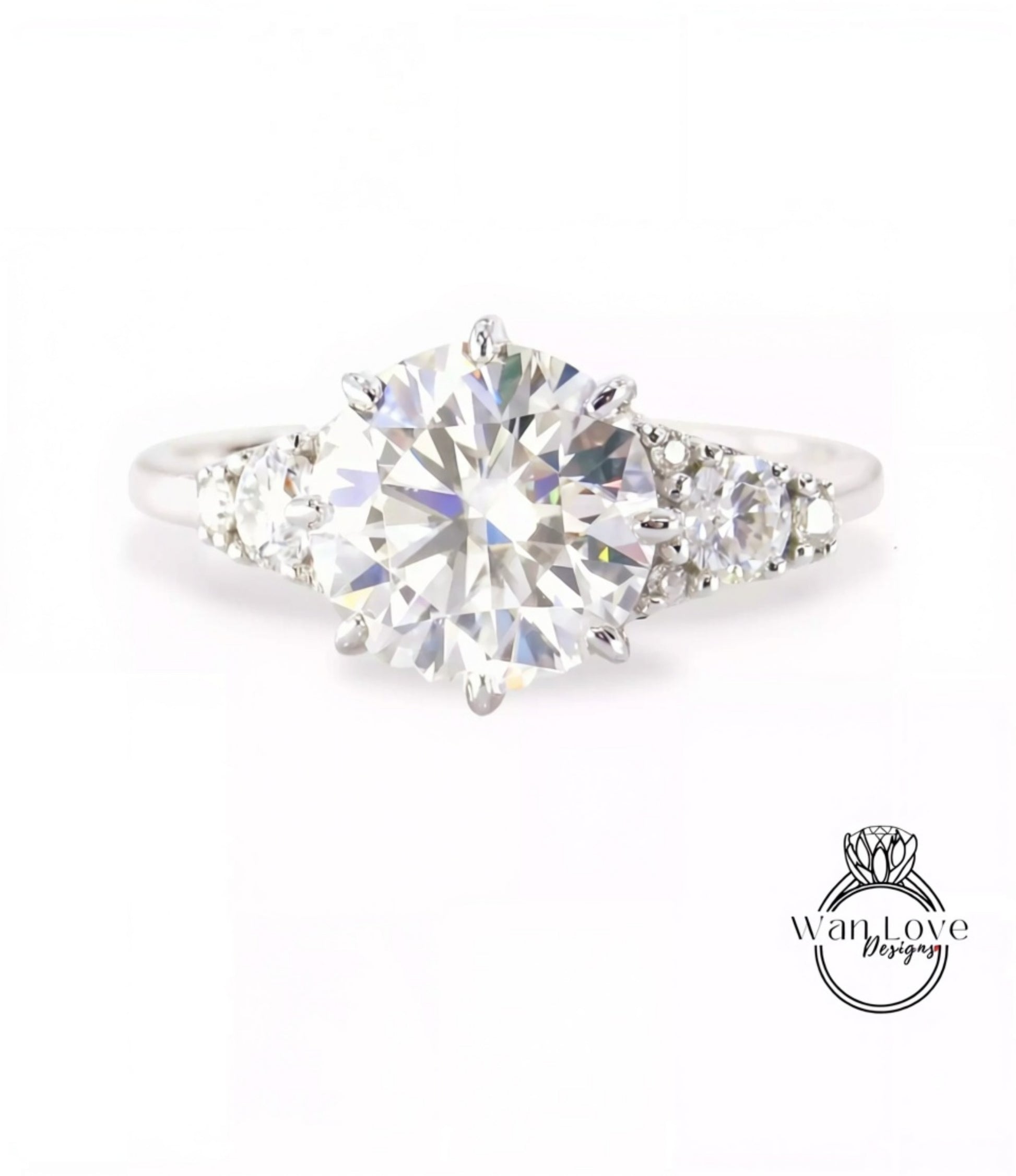 A close-up view of a diamond engagement ring with a large, brilliant-cut diamond set in a silver band.