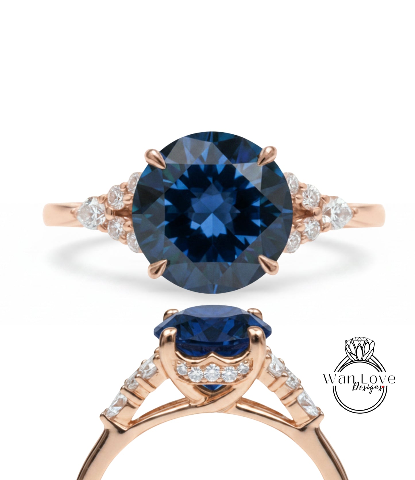 a beautiful blue gemstone ring with a gold band and a row of small diamonds set in the band.