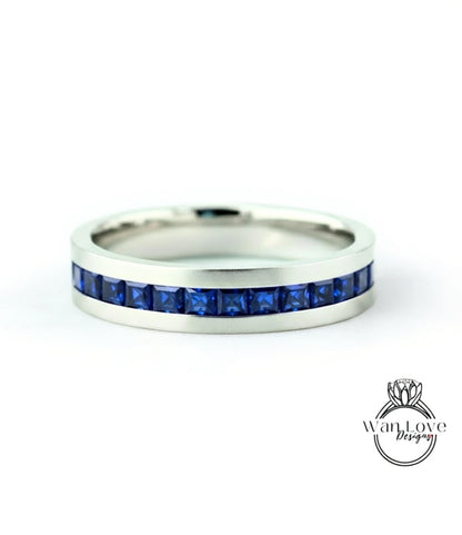 Mens Moissanite Diamond Wedding Band, Channel Princess cut Mens Wedding Band, Solid Gold Wedding Ring, His Wedding Band, Mens Promise Band