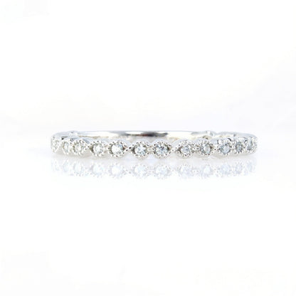 Moissanite Milgrain Infinity Bezel set Almost Eternity Moissanite Wedding Band Stacking Ring Custom Ready to ship Wan Love Designs