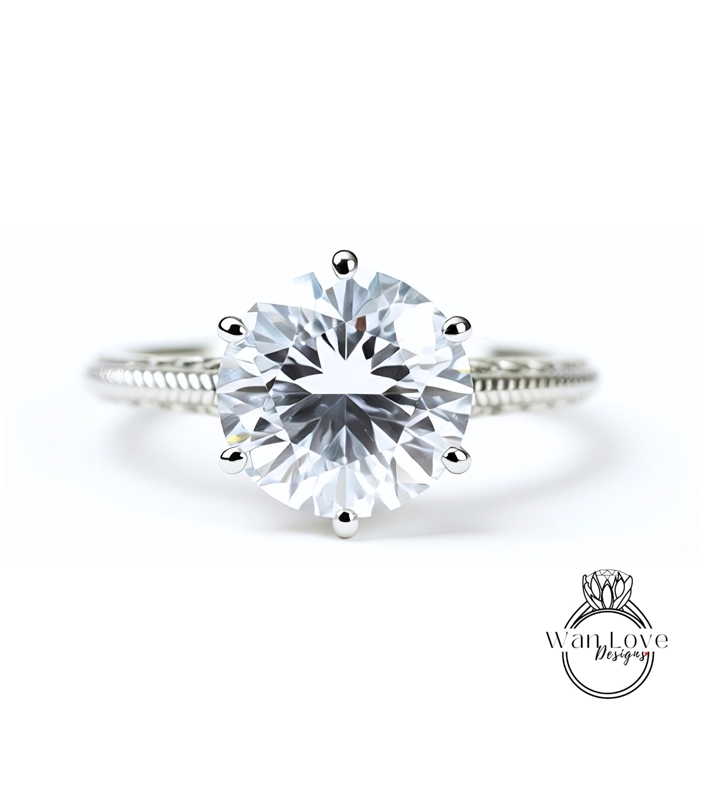 A close-up view of a diamond engagement ring with a large, brilliant-cut diamond set in a silver band.