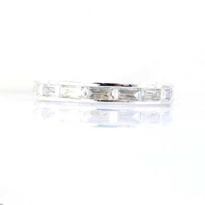 Baguette cut Moissanite wedding band art deco ring white gold stacking matching band channel set ring vintage aniversary promise bridal ring Wan Love Designs