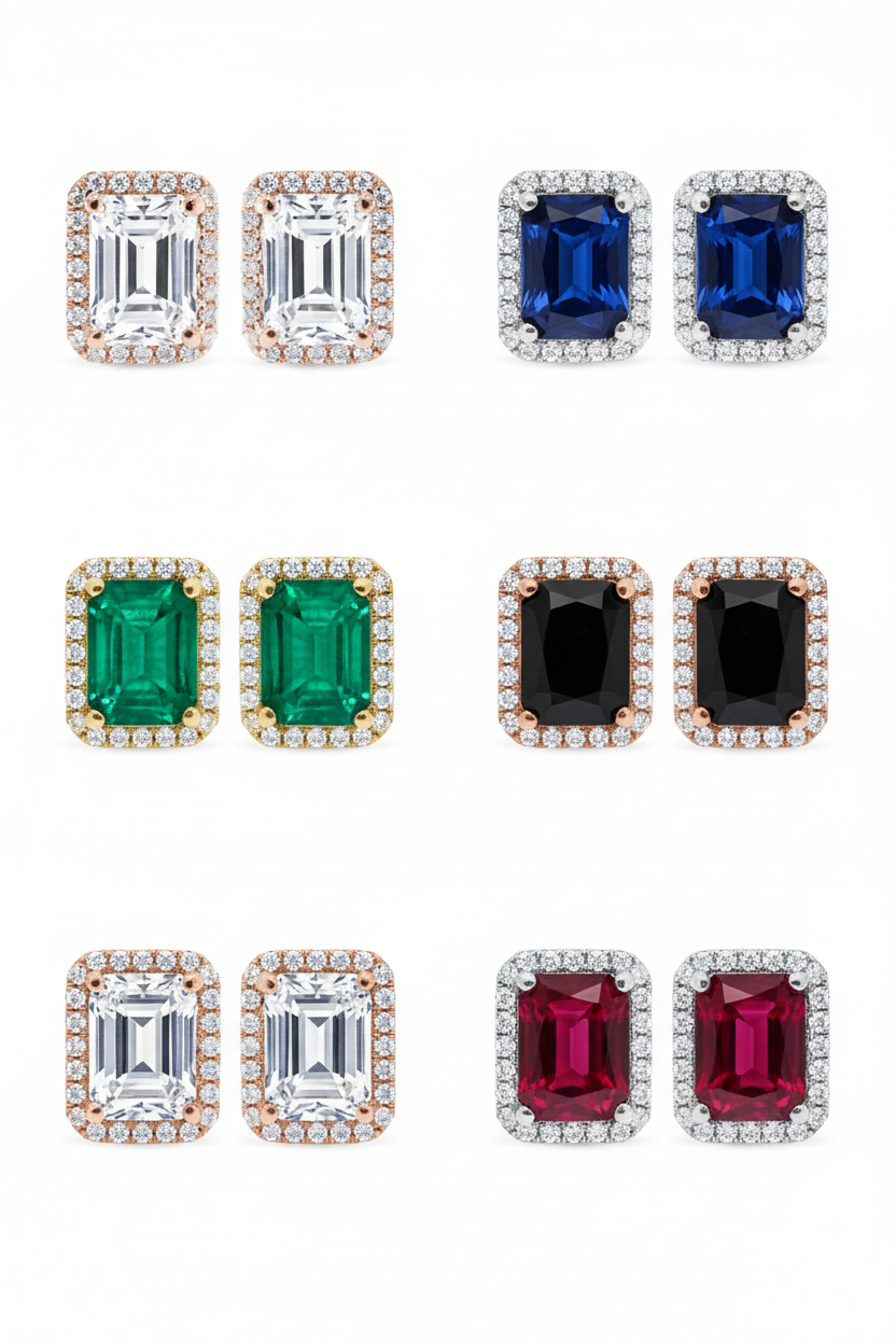 2ct Minimalist Emerald Diamond Halo Earrings • Emerald Cut Moissanite Earrings • Perfect Simple Earrings • Wedding Earrings • Gift for Her