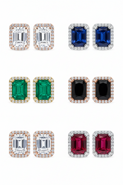 2ct Minimalist Emerald Diamond Halo Earrings • Emerald Cut Moissanite Earrings • Perfect Simple Earrings • Wedding Earrings • Gift for Her