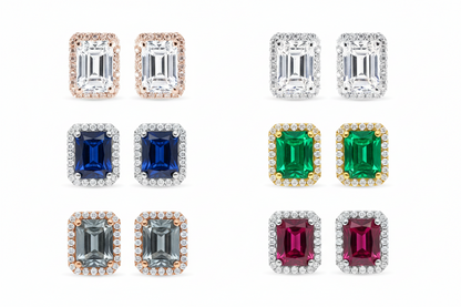 2ct Minimalist Emerald Diamond Halo Earrings • Emerald Cut Moissanite Earrings • Perfect Simple Earrings • Wedding Earrings • Gift for Her