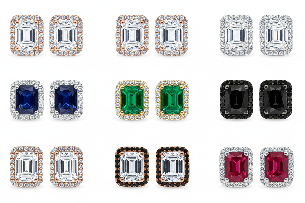 2ct Minimalist Emerald Diamond Halo Earrings • Emerald Cut Moissanite Earrings • Perfect Simple Earrings • Wedding Earrings • Gift for Her