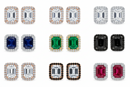 2ct Minimalist Emerald Diamond Halo Earrings • Emerald Cut Moissanite Earrings • Perfect Simple Earrings • Wedding Earrings • Gift for Her