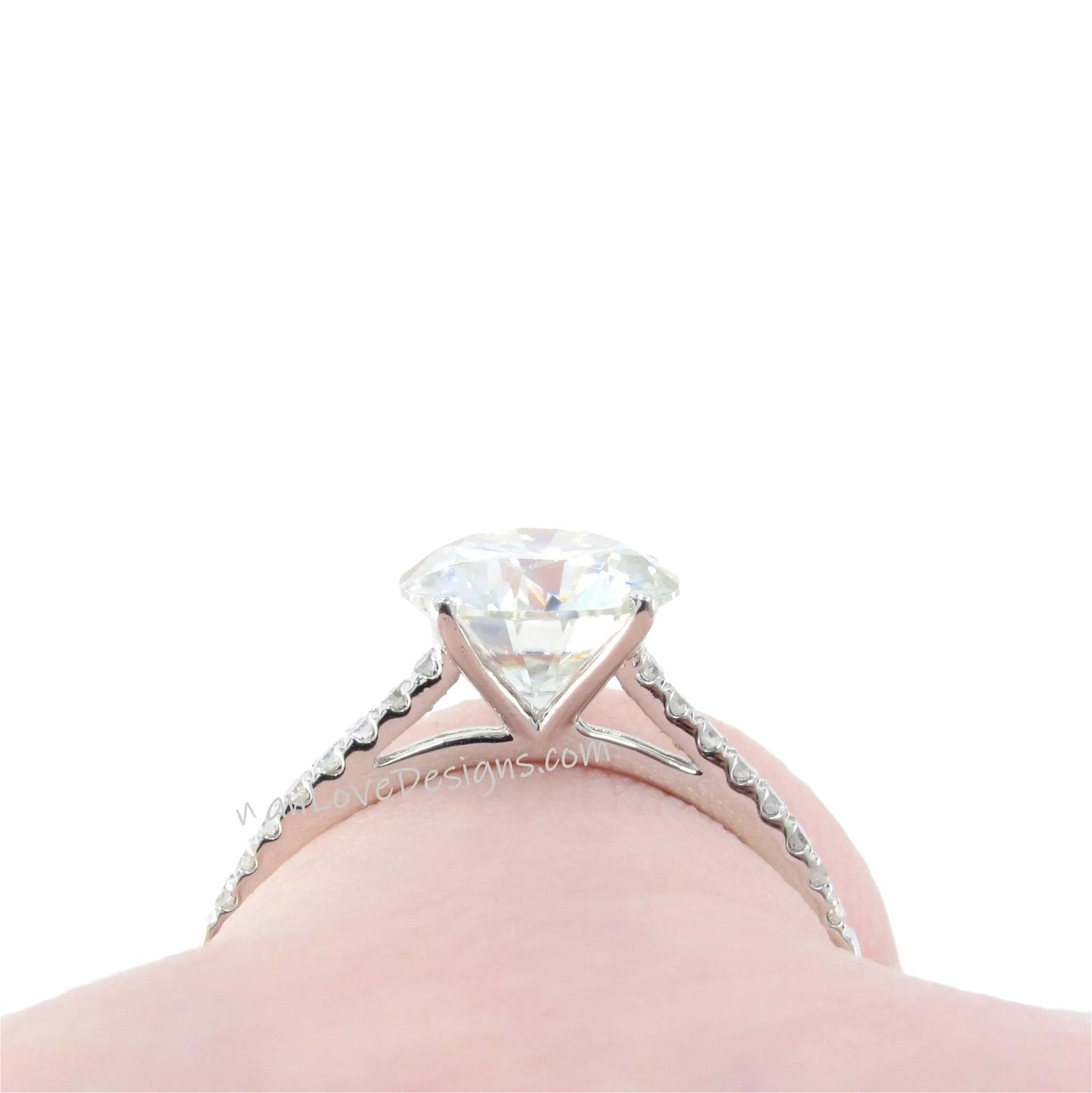 Round Cut 2 ct Moissanite Engagement Ring 14k White Gold Anniversary Ring Promise Bridal Ring Half Eternity Ring Art Deco Womens Ring, Ready Wan Love Designs