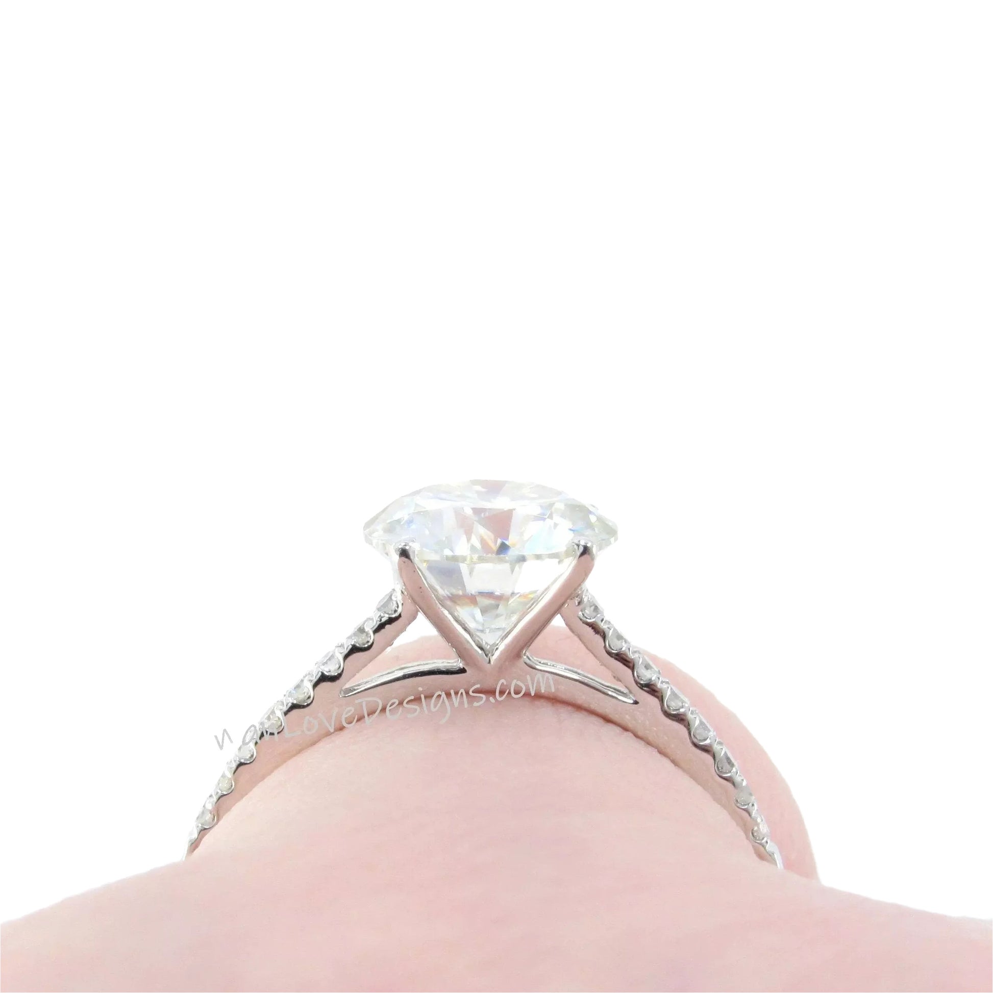 Round Cut 2 ct Moissanite Engagement Ring 14k White Gold Anniversary Ring Promise Bridal Ring Half Eternity Ring Art Deco Womens Ring, Ready Wan Love Designs