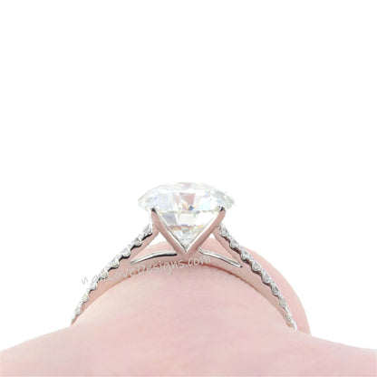 Round Cut 2 ct Moissanite Engagement Ring 14k White Gold Anniversary Ring Promise Bridal Ring Half Eternity Ring Art Deco Womens Ring, Ready Wan Love Designs