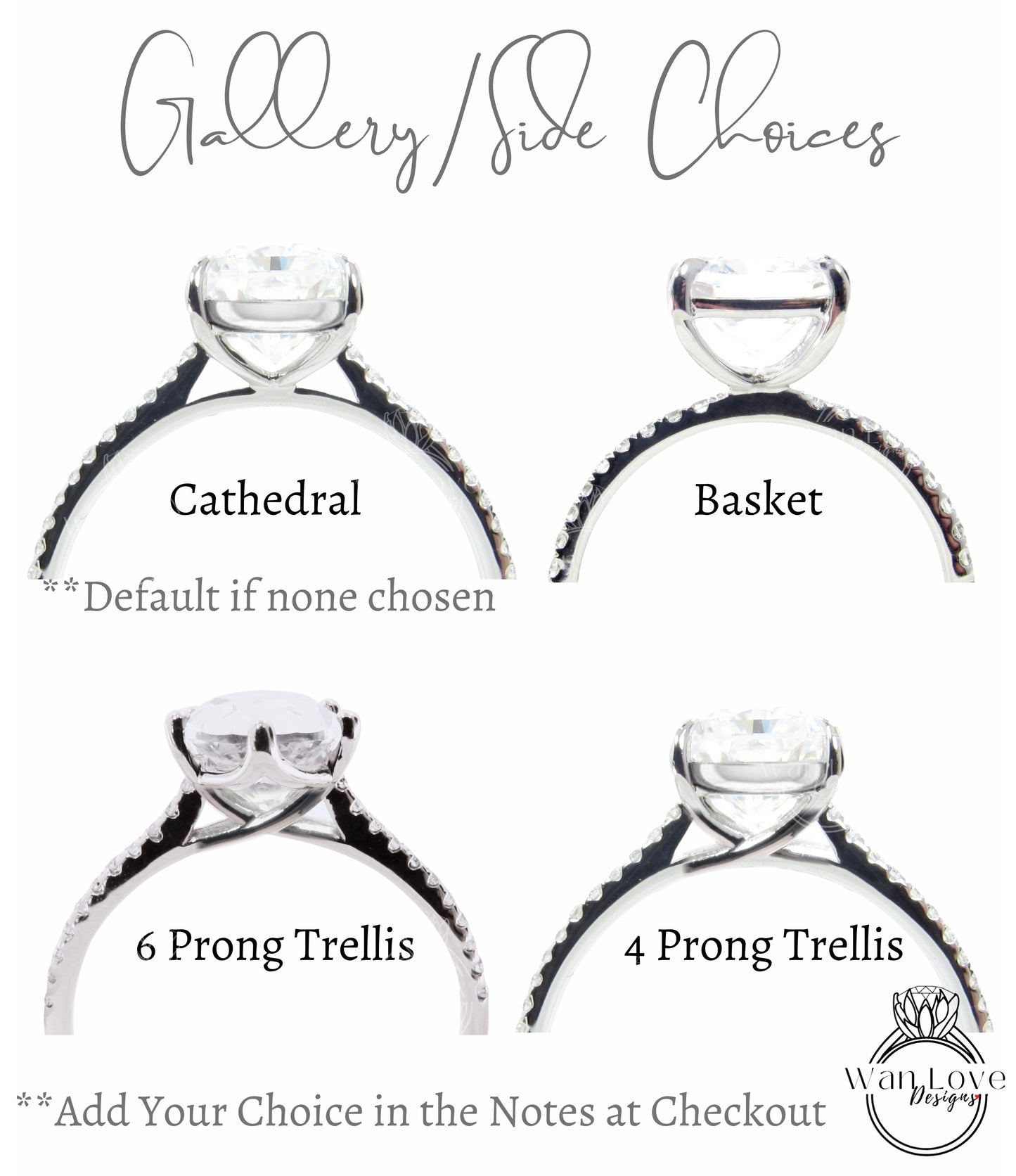 four different types of wedding rings with their names