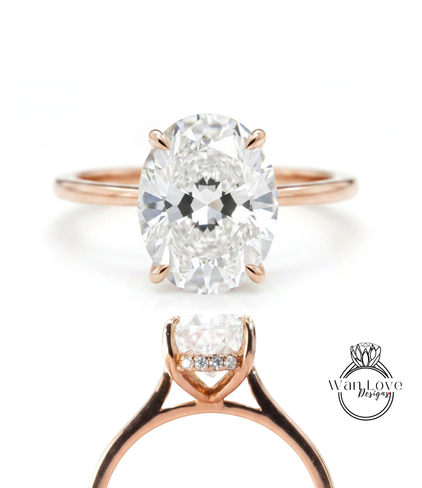 a beautiful diamond engagement ring with a large oval-shaped diamond set in a rose gold band.