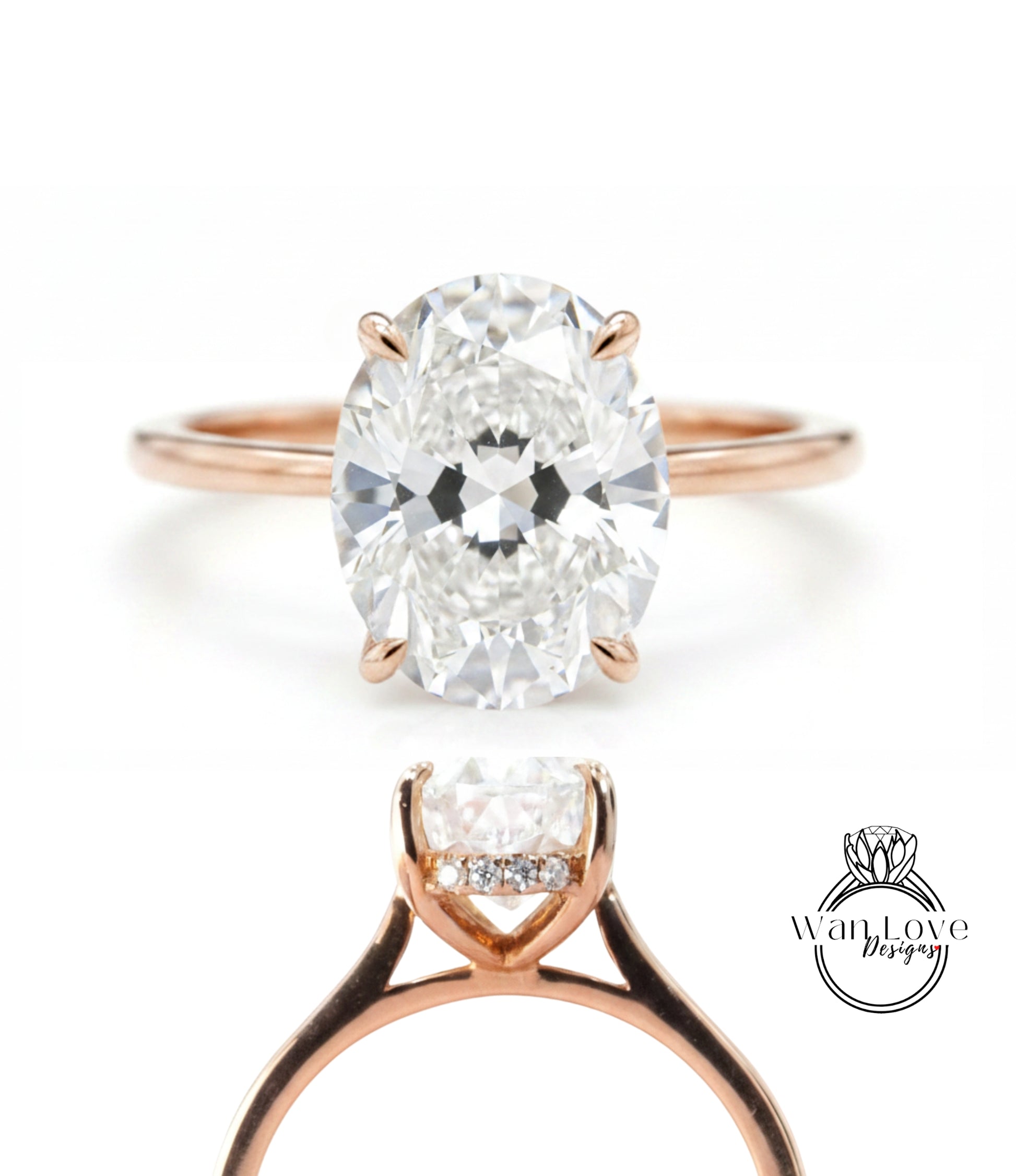 a beautiful diamond engagement ring with a large oval-shaped diamond set in a rose gold band.