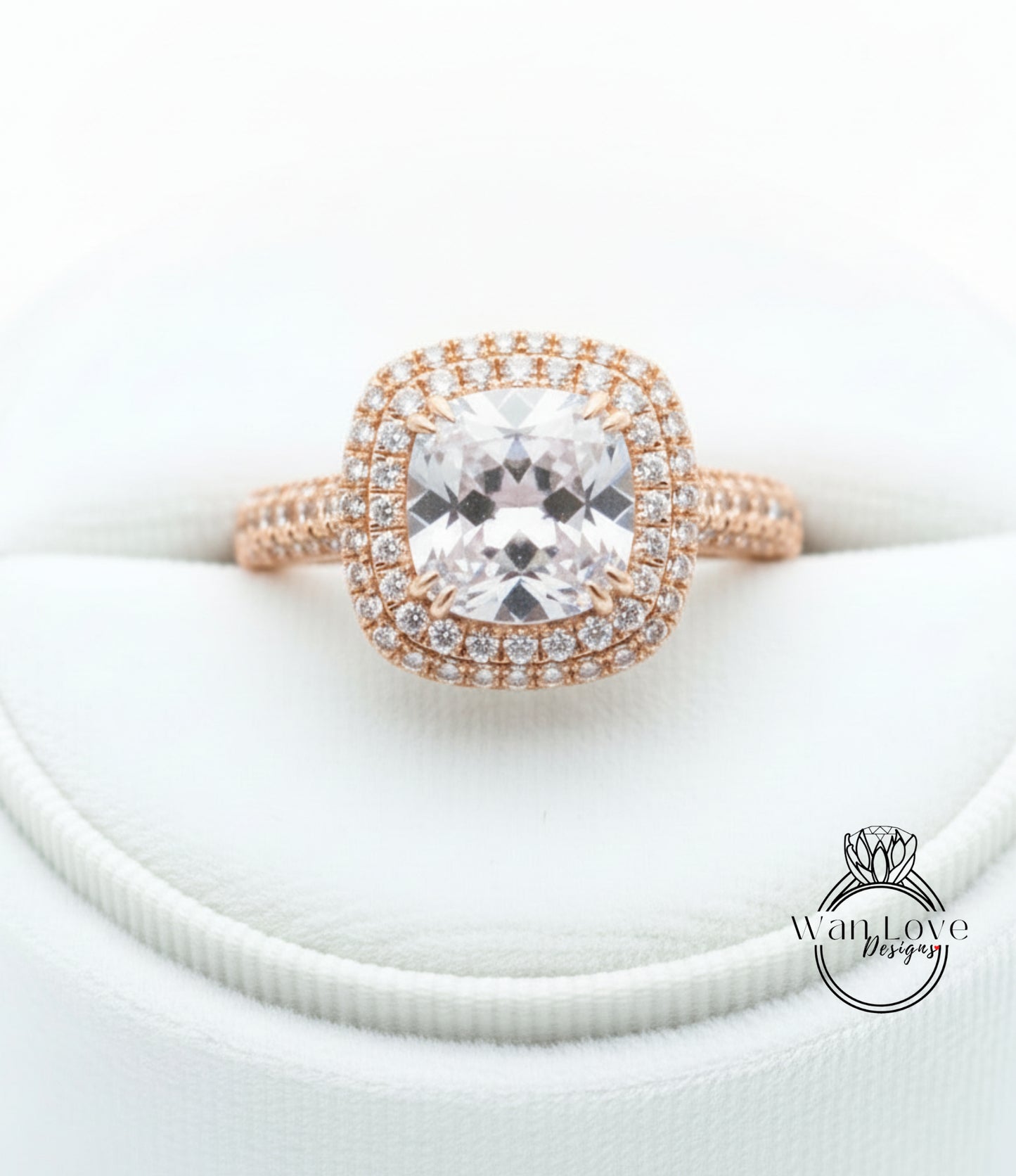 A close-up image of a beautiful engagement ring with a large, clear gemstone set in a rose gold band.