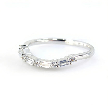 White Sapphire Wedding Band art deco Curved u shaped band contoured half eternity ring White Gold wedding anniversary bridal band Gift-Ready