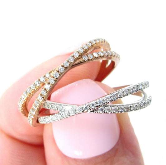 Moissanite Criss-Cross Infinity X womans Wedding Band Ring White Rose Gold Choice Anniversary ring Wedding jewelry Bridal Gift,Ready to Ship