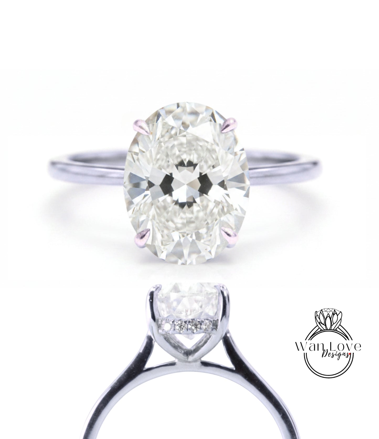 A close-up of a diamond engagement ring with a large oval-shaped diamond set in a silver band.