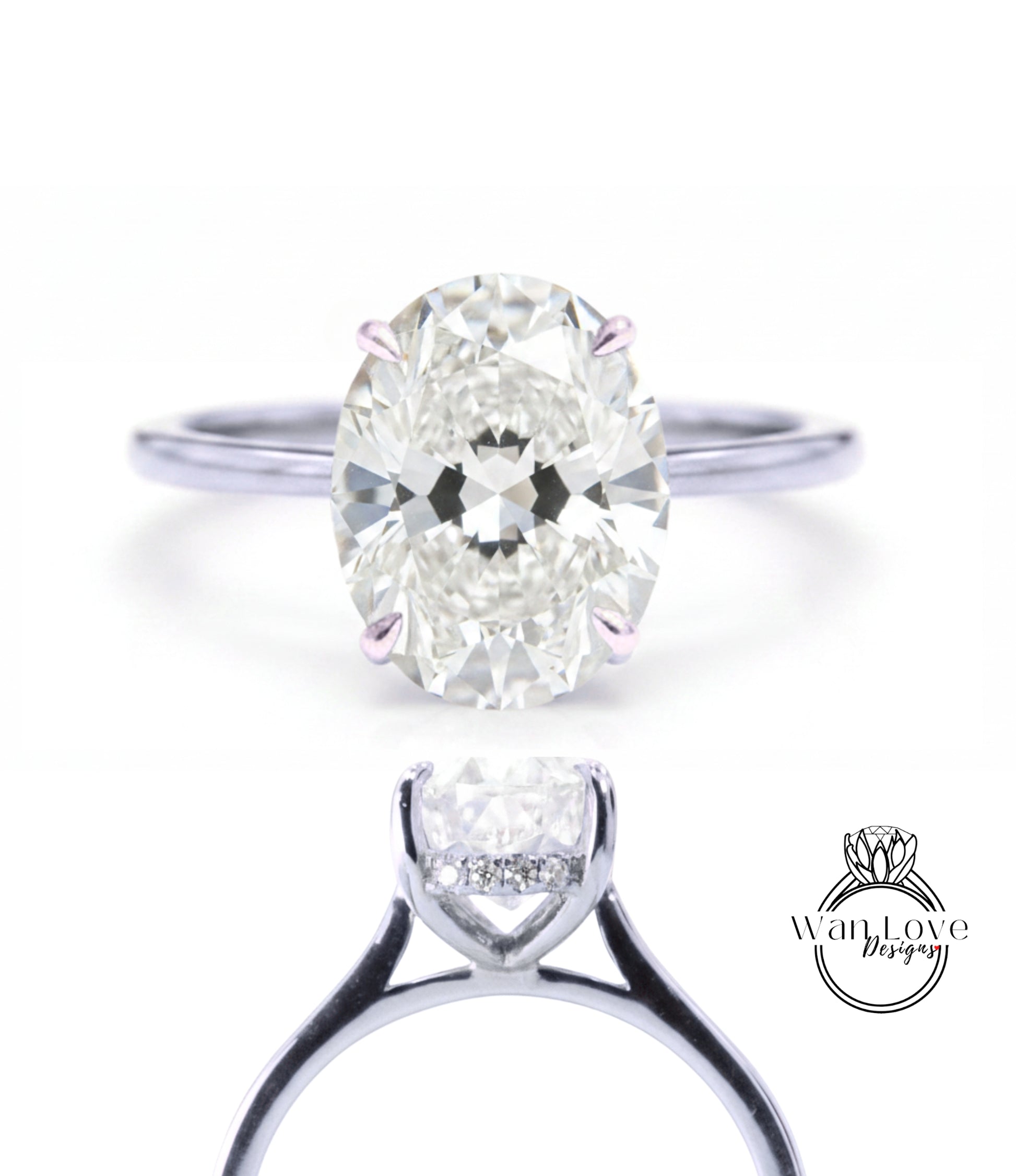 A close-up of a diamond engagement ring with a large oval-shaped diamond set in a silver band.
