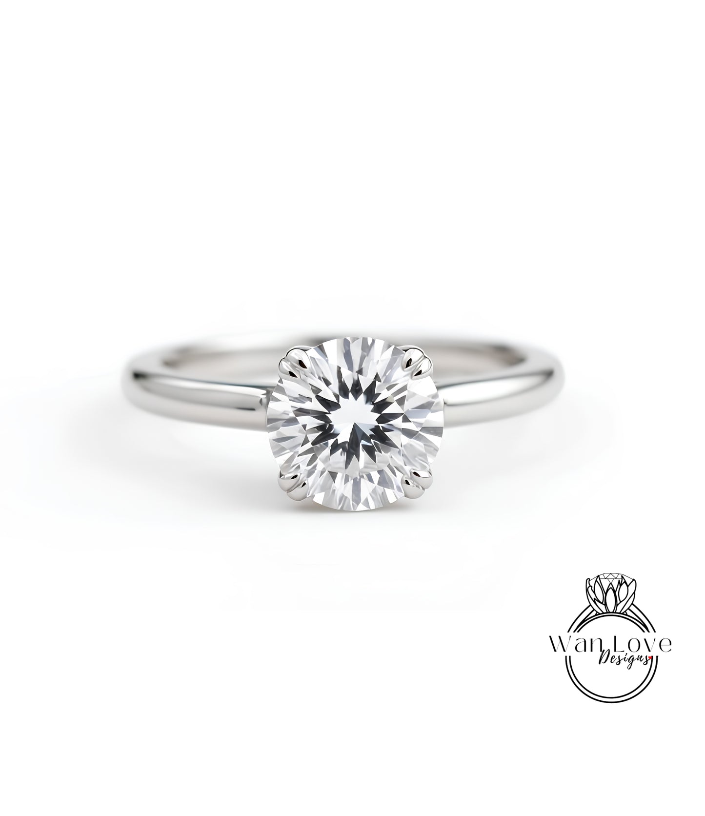 A close-up view of a diamond engagement ring with a large, brilliant-cut diamond set in a silver band.