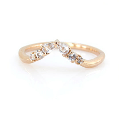 Art Deco Matching Rings/ White Sapphire Wedding Band/ Solid Rose Gold Dainty Bridal Ring/ Curved Design Women Ring/ Birthday Gift/ Ready