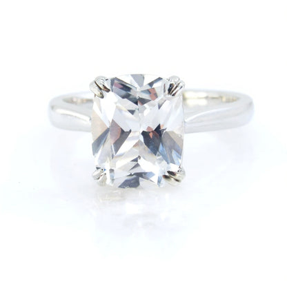 White Sapphire Elongated Cushion Engagement Ring Solitaire 4ct Carat 10x8mm WeddingBridal Ring Promise ring Anniversary Gift-Ready to ship
