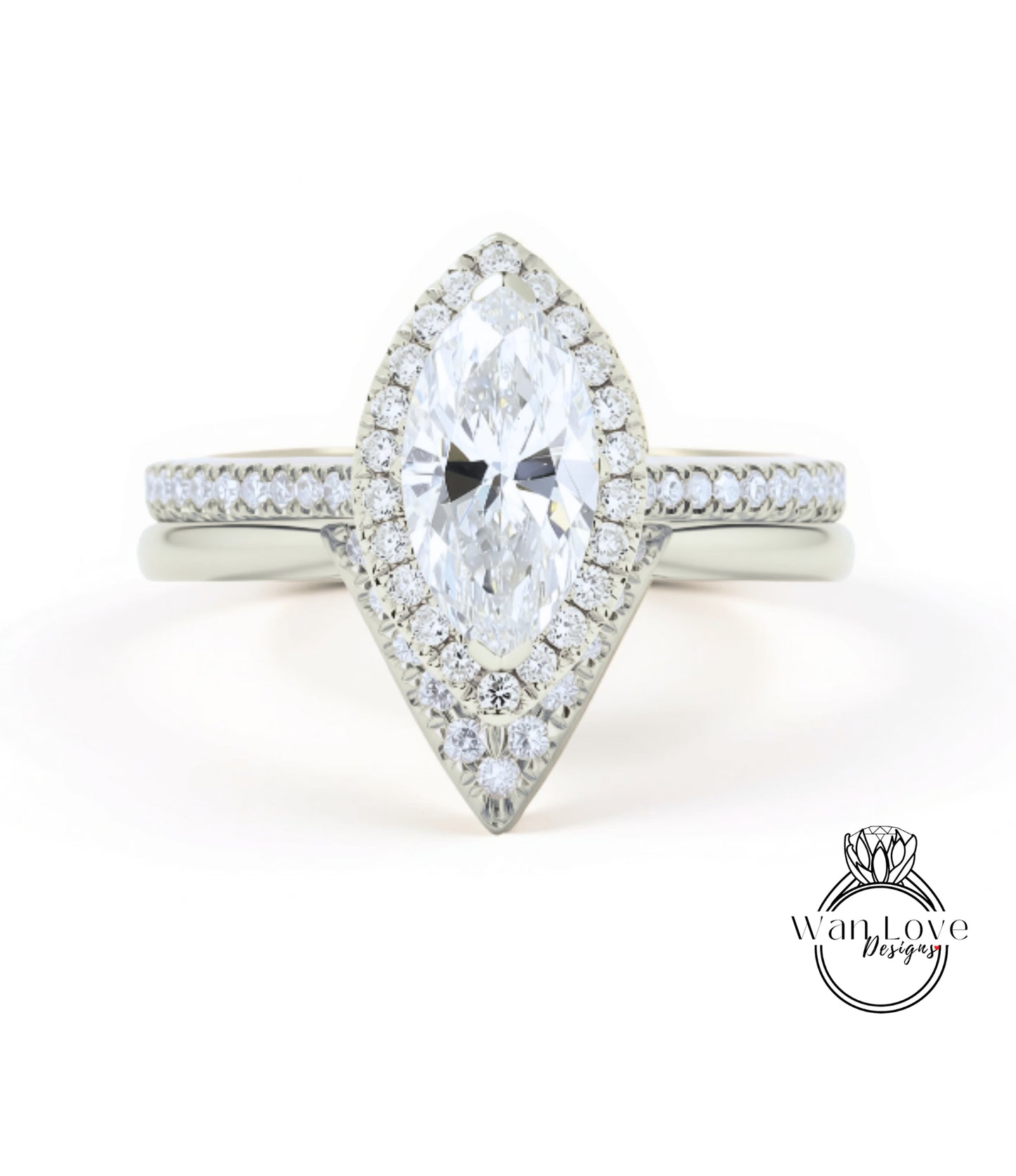 A close-up view of a diamond engagement ring with a large central diamond surrounded by smaller diamonds on the band.