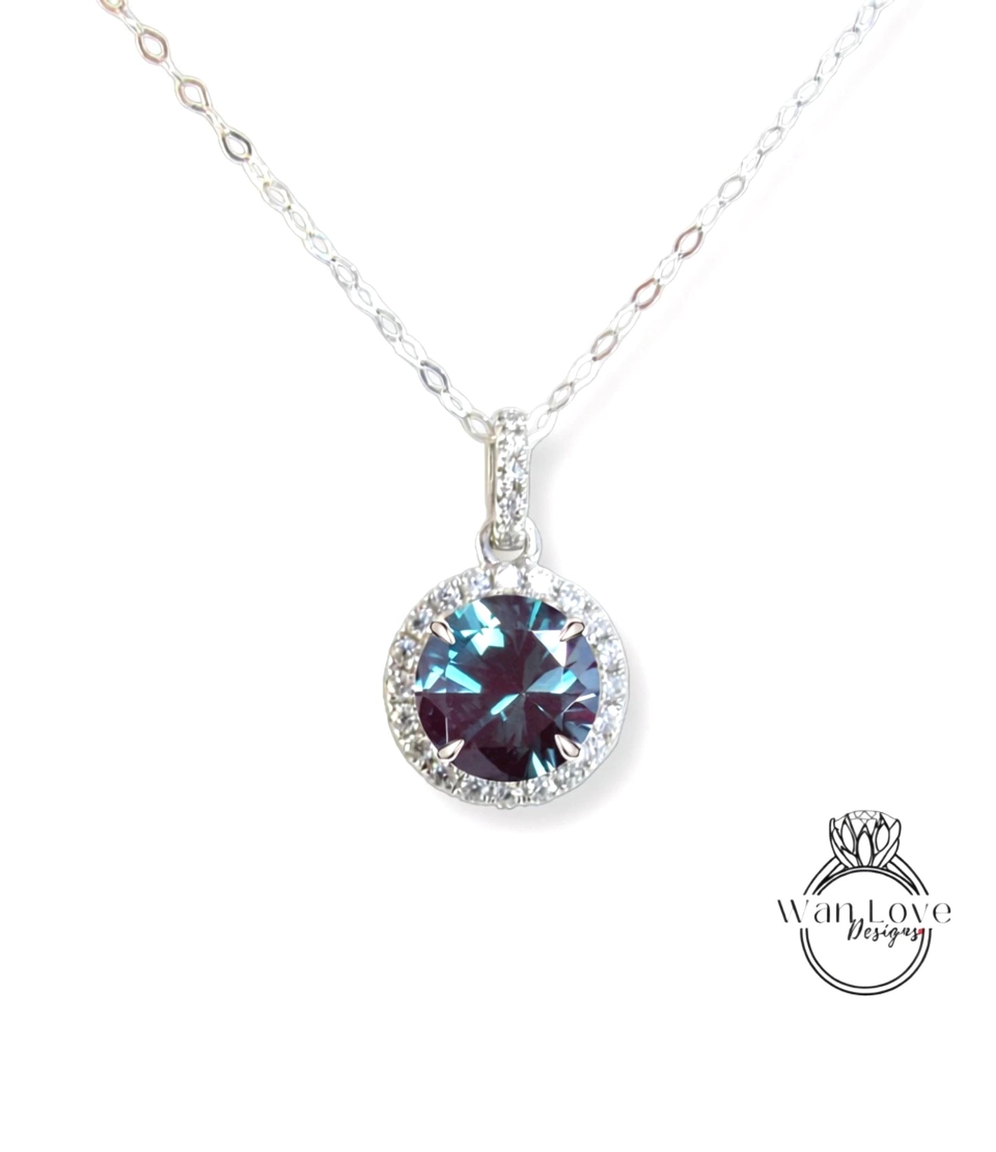 Collana di smeraldi personalizzata - Collana di pietre portafortuna fatta a mano - Gioielli in oro bianco 14k per donne - Collana di diamanti delicati Halo per lei