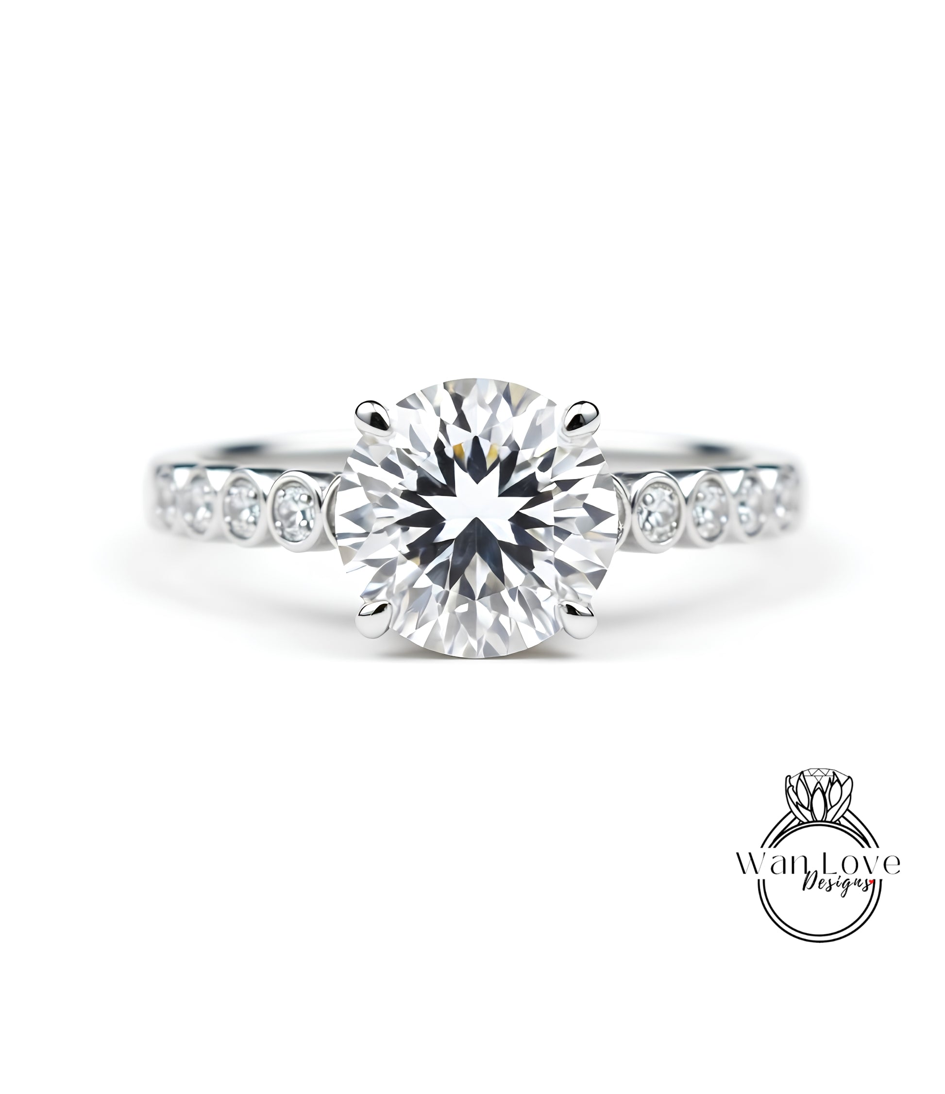 A close-up view of a diamond engagement ring with a large, brilliant-cut diamond set in a silver band.