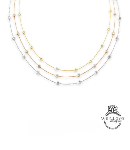 Diamond By the Yard Necklace, 10 Bezel Diamond Station Necklace / Gold Diamond Necklace, 1 Carat Birthstone Bezel Set Necklace, Bridal Wedding Jewelry, Anniversary Gift for her