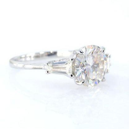 Three Stone Round Baguette Cut Moissanite Engagement Ring, Round Cut Engagement Ring, Moissanite Engagement Ring, Ready to Ship Ring Wan Love Designs