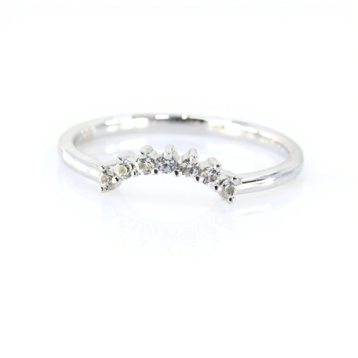 Ready to Ship White Gold White Sapphire Dainty Prong Minimalist Tiara Crown Curved Nesting Ring Wedding Band Wan Love Designs