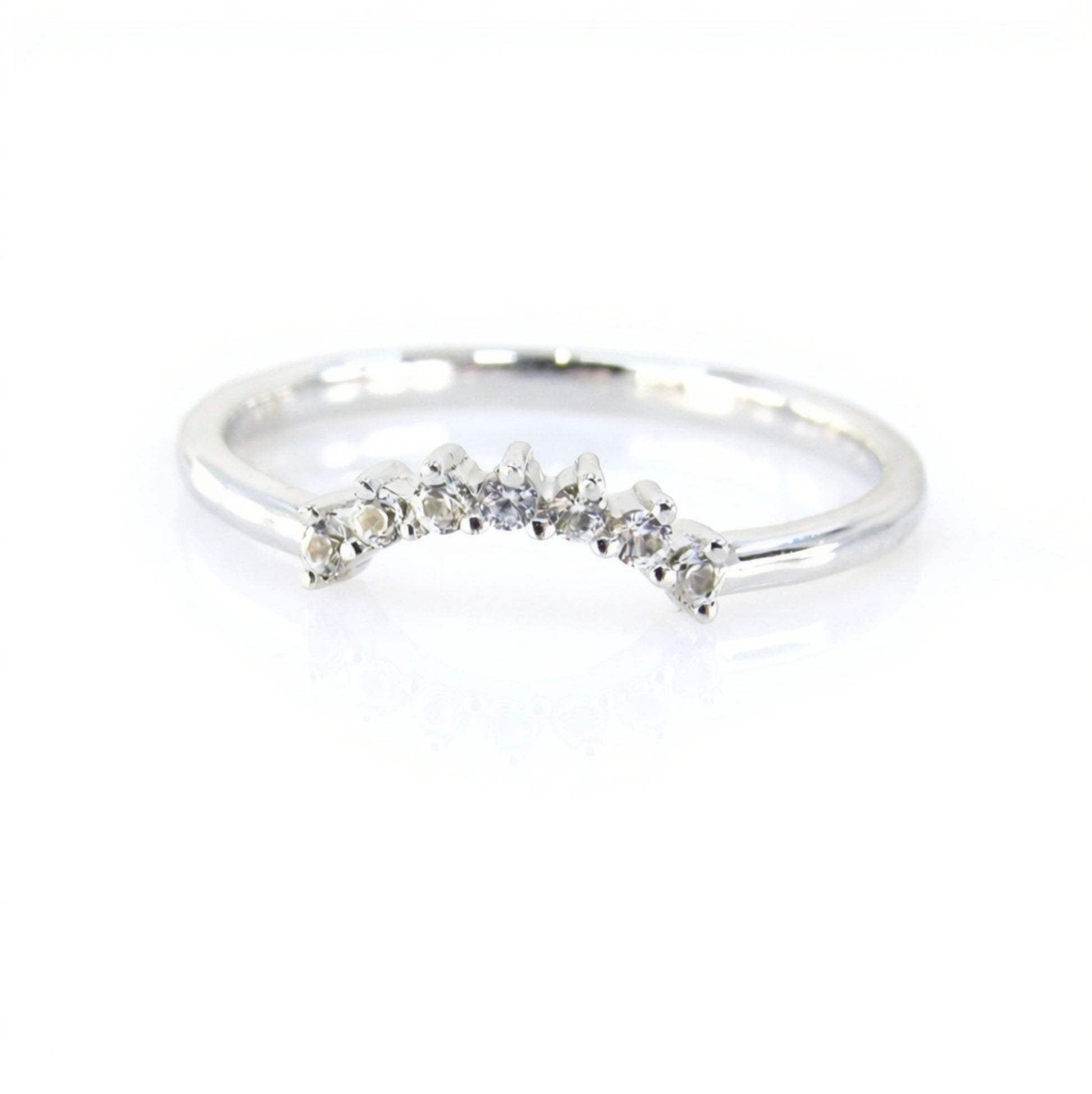 Ready to Ship White Gold White Sapphire Dainty Prong Minimalist Tiara Crown Curved Nesting Ring Wedding Band Wan Love Designs