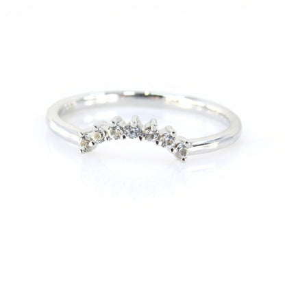 Ready to Ship White Gold White Sapphire Dainty Prong Minimalist Tiara Crown Curved Nesting Ring Wedding Band Wan Love Designs