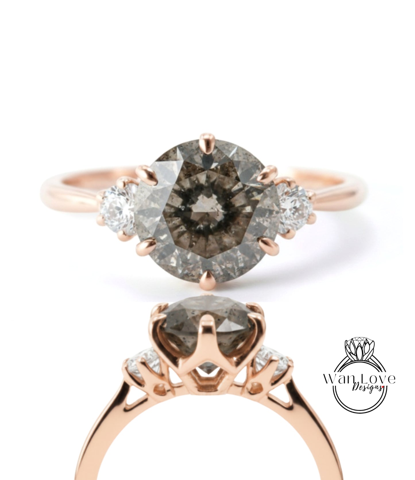 a beautiful engagement ring with a large oval-shaped diamond set in a rose gold band. The ring is adorned with three smaller diamonds on either side of the central diamond, creating a symmetrical and elegant design.