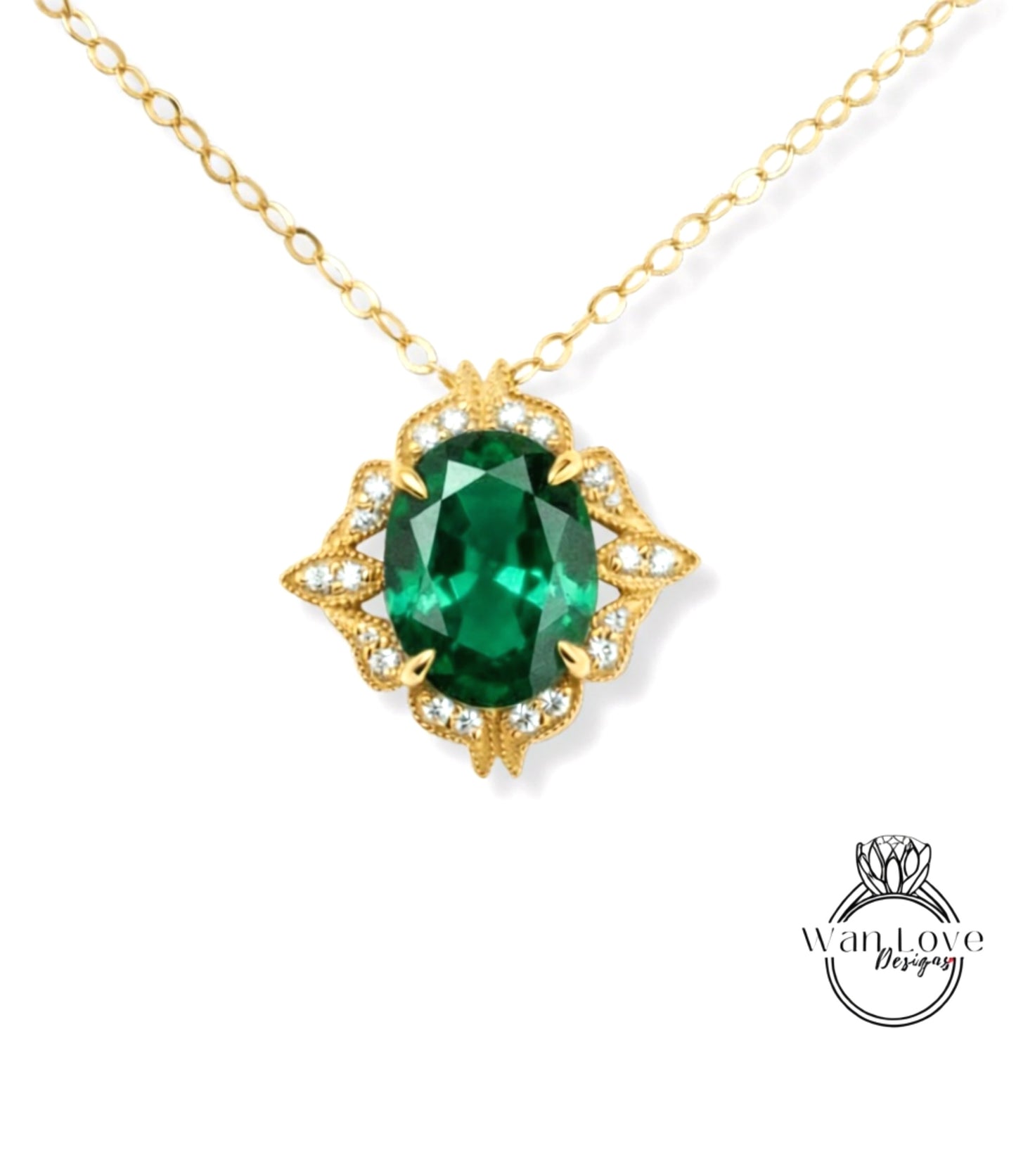 Diamond Antique Oval Cut Pendant, Milgrain Halo Pendant, Charm Pendant, Bridal Wedding jewelry Pendant, Anniversary Gift,Unique Birthstone Pendant