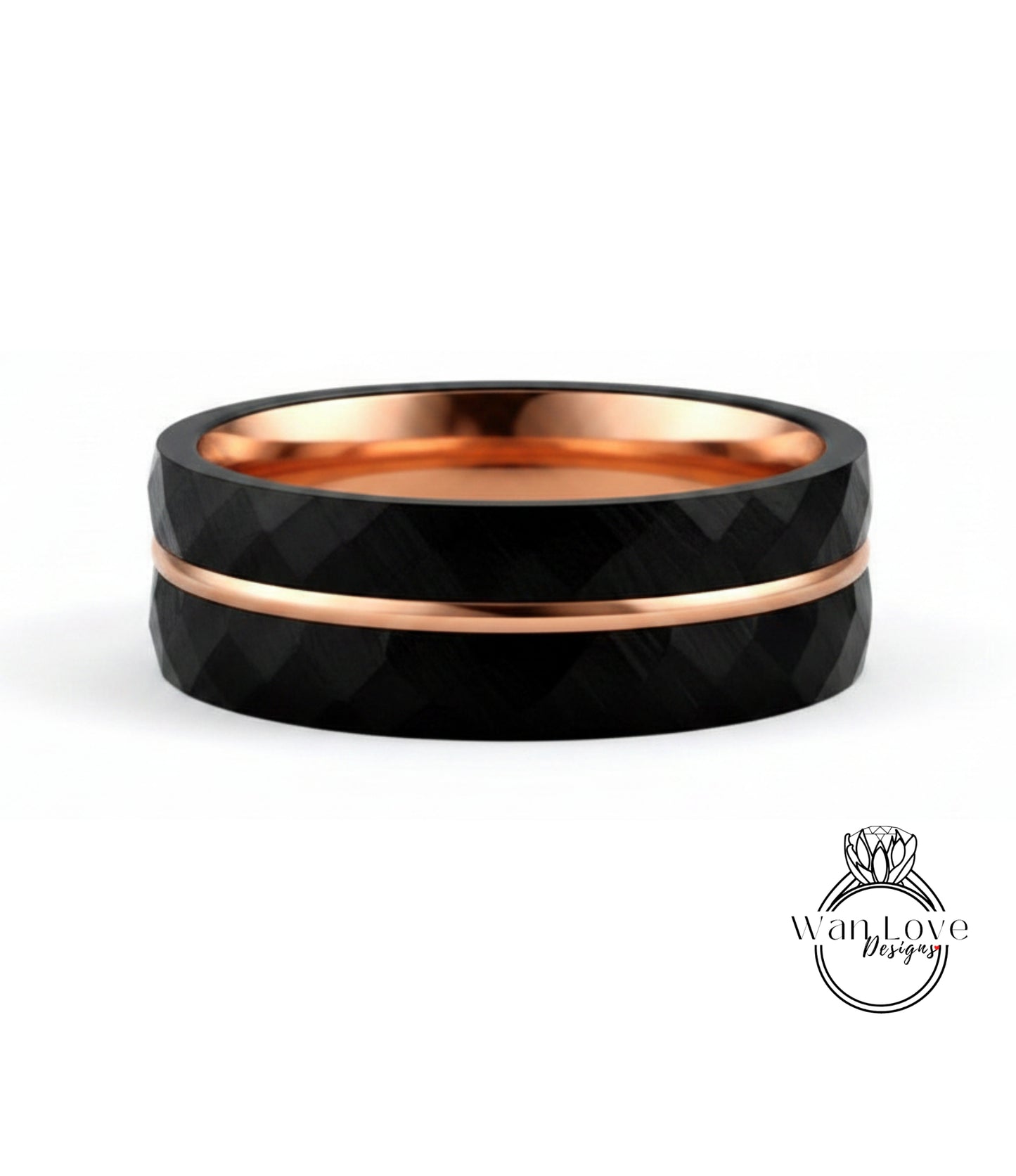 A black and copper ring with a diamond-like pattern on the surface.