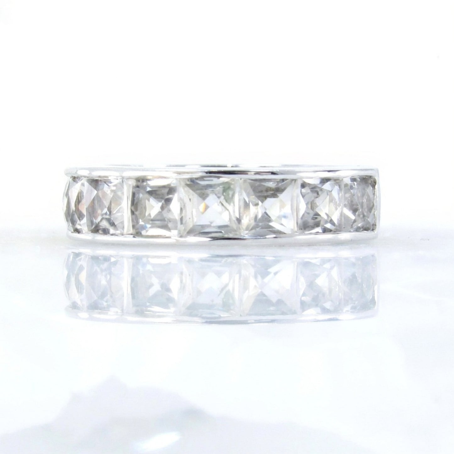 French Cut White Sapphire Channel Set Wedding Band-5ct 4mm Princess Engagement Ring-925 Silver Rhodium-Wedding-Anniversary-Ready to Ship Wan Love Designs