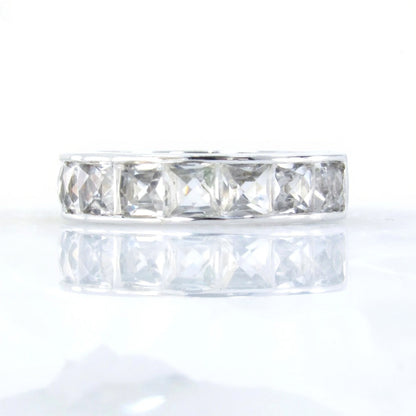 French Cut White Sapphire Channel Set Wedding Band-5ct 4mm Princess Engagement Ring-925 Silver Rhodium-Wedding-Anniversary-Ready to Ship Wan Love Designs