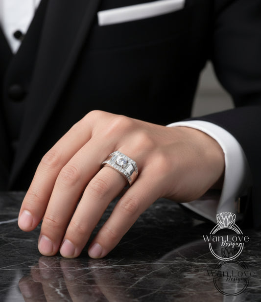 A close-up of a person's hand wearing a diamond ring on the ring finger.