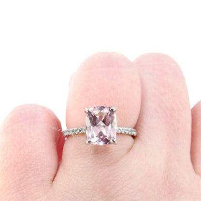 Peach Champagne Sapphire Engagement Ring 4ct Elongated Cushion Ring long Cushion 4 prong solitaire Wedding Anniversary promise ring-Ready