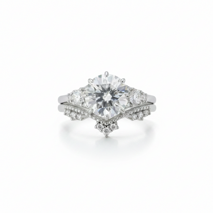 Set di anelli di fidanzamento vintage in moissanite con taglio rotondo a 8 punte, in oro bianco, in stile art deco, con corona, anello nuziale, anniversario, anello di promessa, pronto