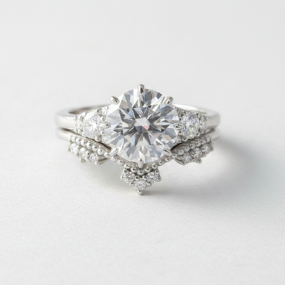 Set di anelli di fidanzamento vintage in moissanite con taglio rotondo a 8 punte, in oro bianco, in stile art deco, con corona, anello nuziale, anniversario, anello di promessa, pronto