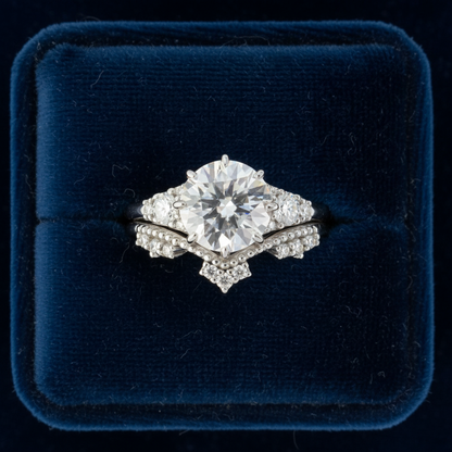 Set di anelli di fidanzamento vintage in moissanite con taglio rotondo a 8 punte, in oro bianco, in stile art deco, con corona, anello nuziale, anniversario, anello di promessa, pronto