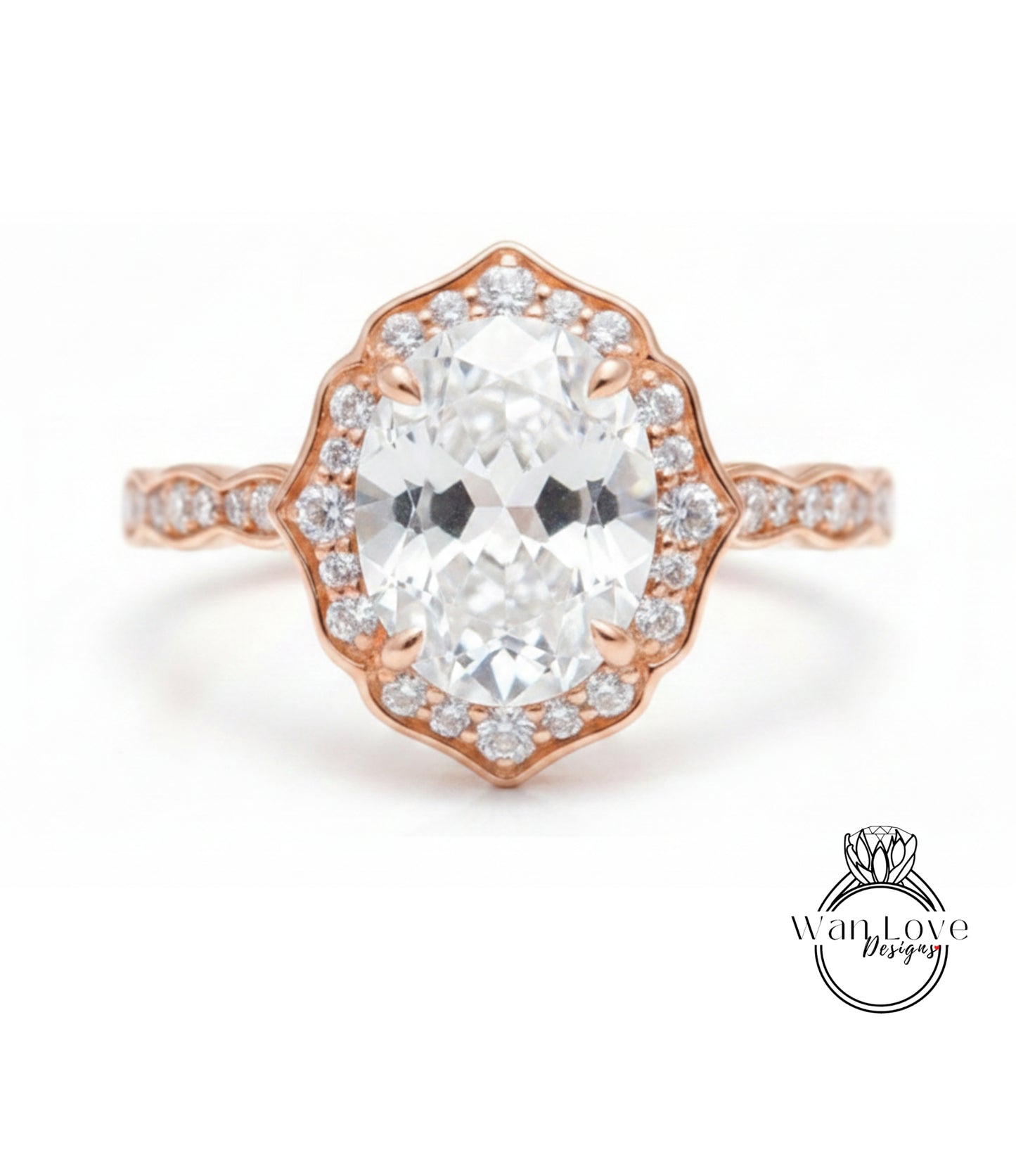 a beautiful diamond engagement ring with a large oval-shaped diamond set in a halo of smaller diamonds, all encircled by a delicate gold band.