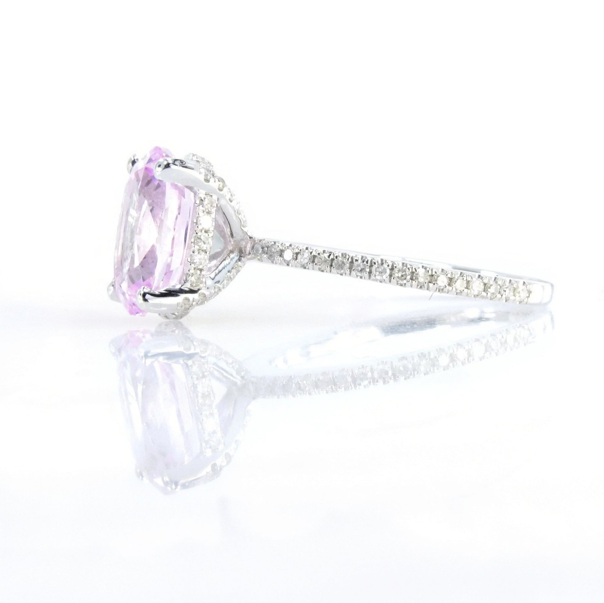 Ready to ship Side Halo Oval Peach Sapphire engagement ring rose gold diamond half halo bridal Antique wedding ring Wan Love Designs