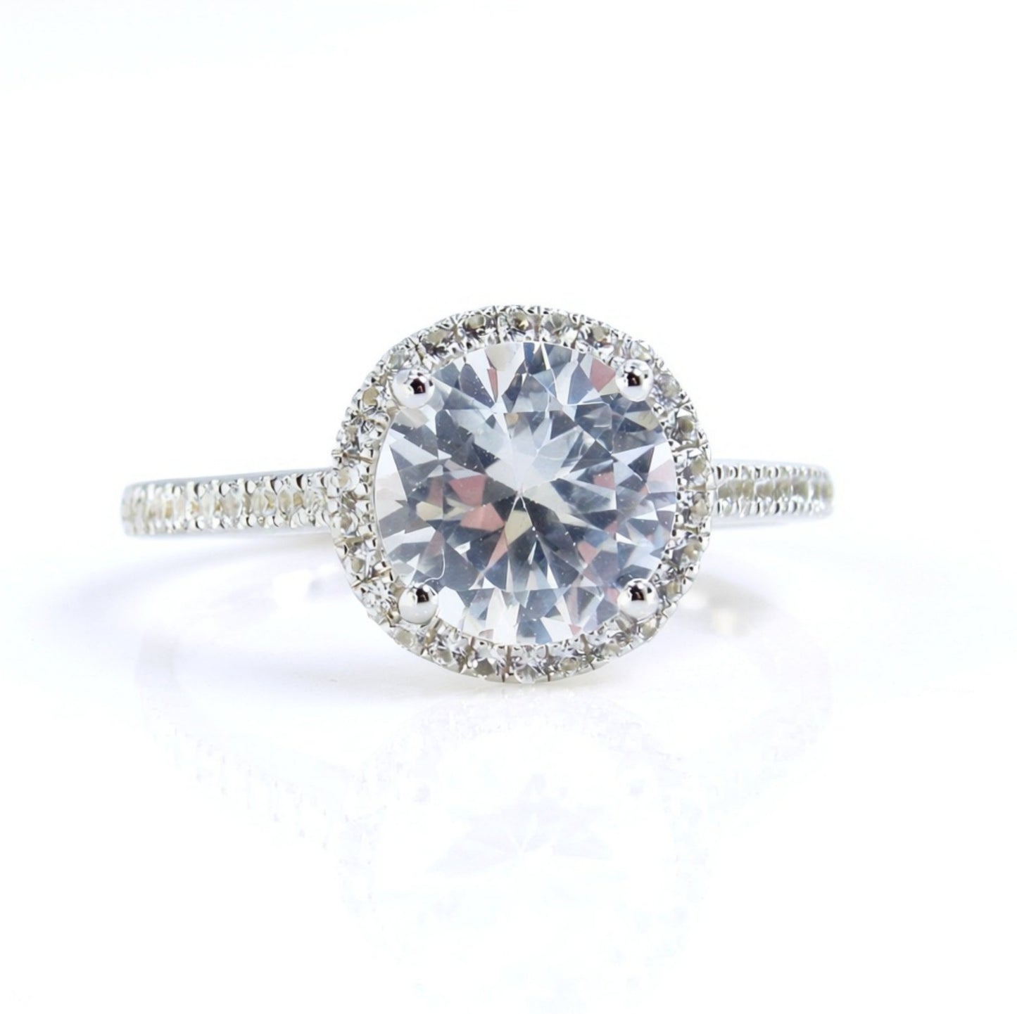 Round shaped White Sapphire engagement ring art deco ring 2ct halo diamond half eternity ring vintage alternative bridal wedding ring Wan Love Designs