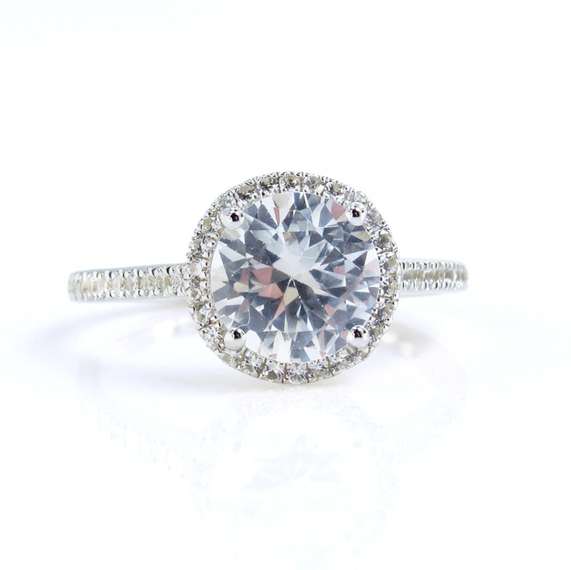 Round shaped White Sapphire engagement ring art deco ring 2ct halo diamond half eternity ring vintage alternative bridal wedding ring Wan Love Designs