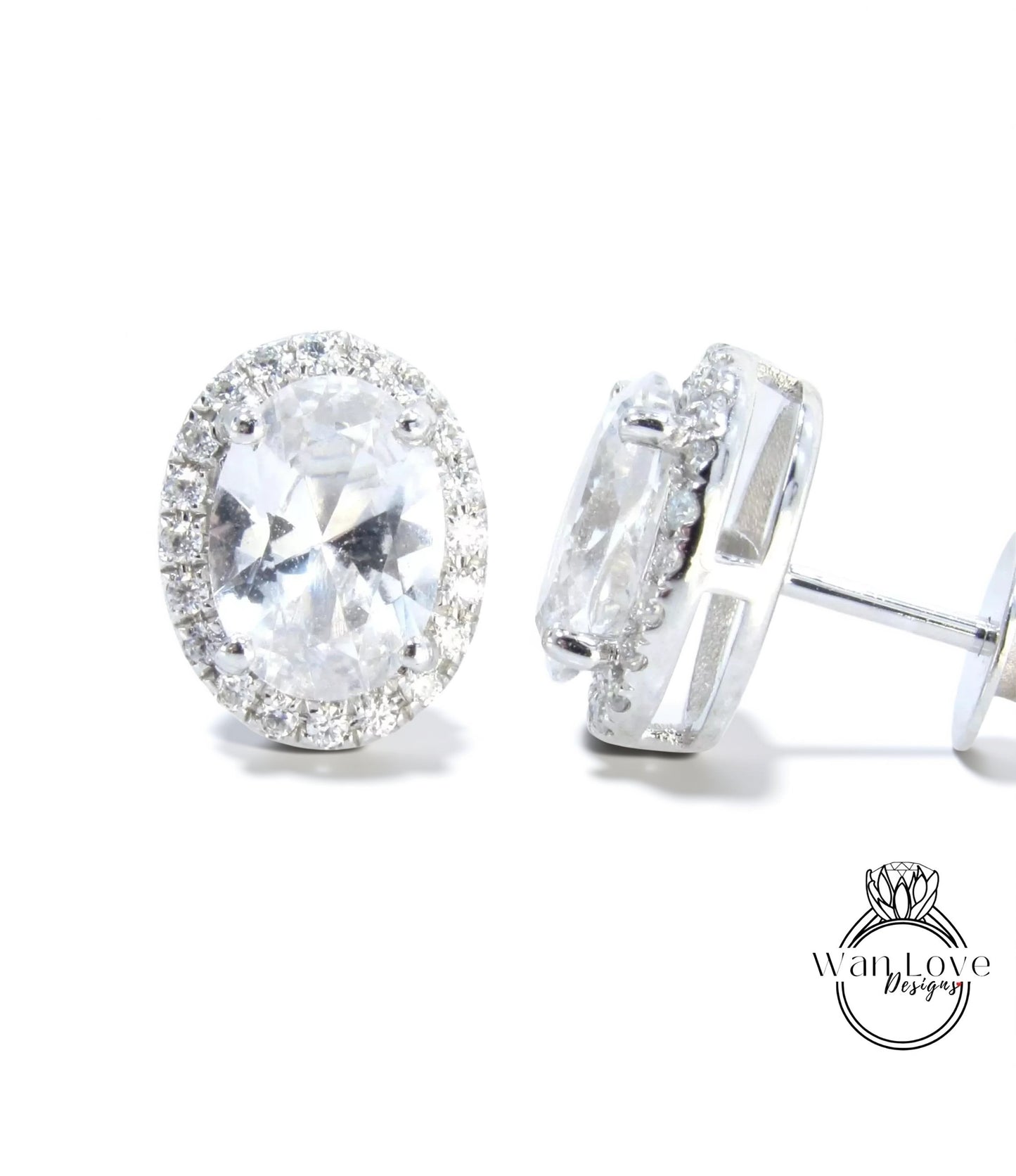 Oval Diamond Halo Earrings • Dainty Oval Cut Moissanite Stud Earrings • Minimalist Birthstone Earrings • Bridesmaid Earrings • Gift for Her Wan Love Designs