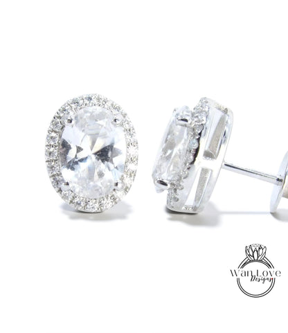 Oval Diamond Halo Earrings • Dainty Oval Cut Moissanite Stud Earrings • Minimalist Birthstone Earrings • Bridesmaid Earrings • Gift for Her Wan Love Designs