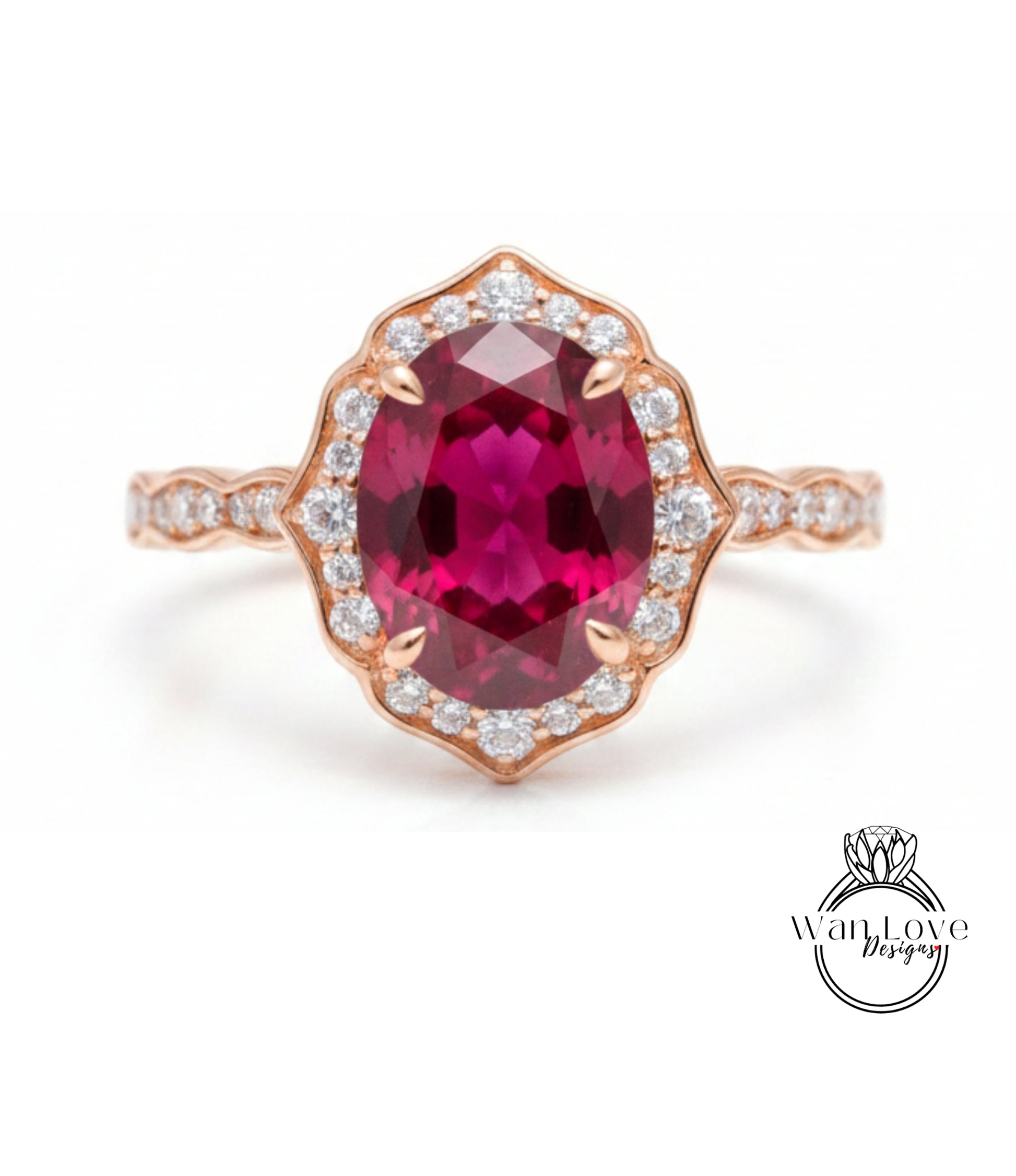 A beautiful pink gemstone ring with a large oval-shaped gemstone at the center, surrounded by a halo of smaller diamonds.